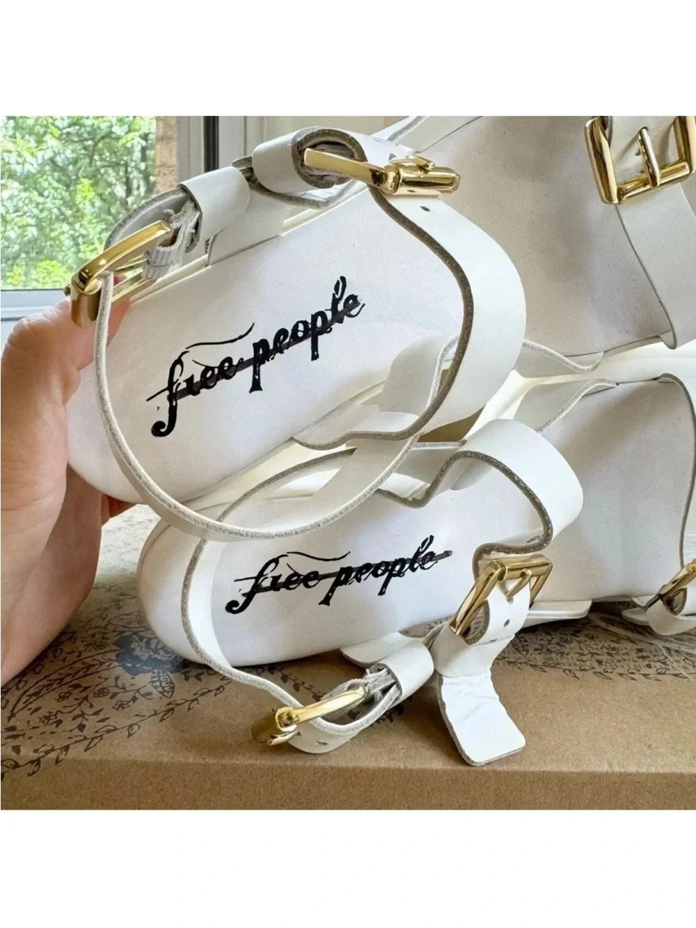 New Free People Pamela Double Stack Platform Heels White Womens 8